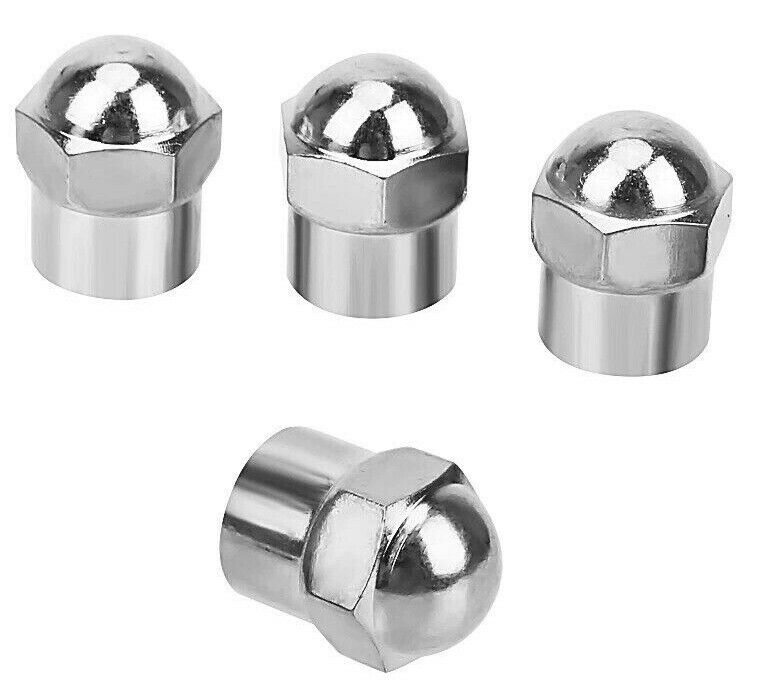 4x Tyre Air Pressure Valve Dust Caps Chrome Plated Plastic