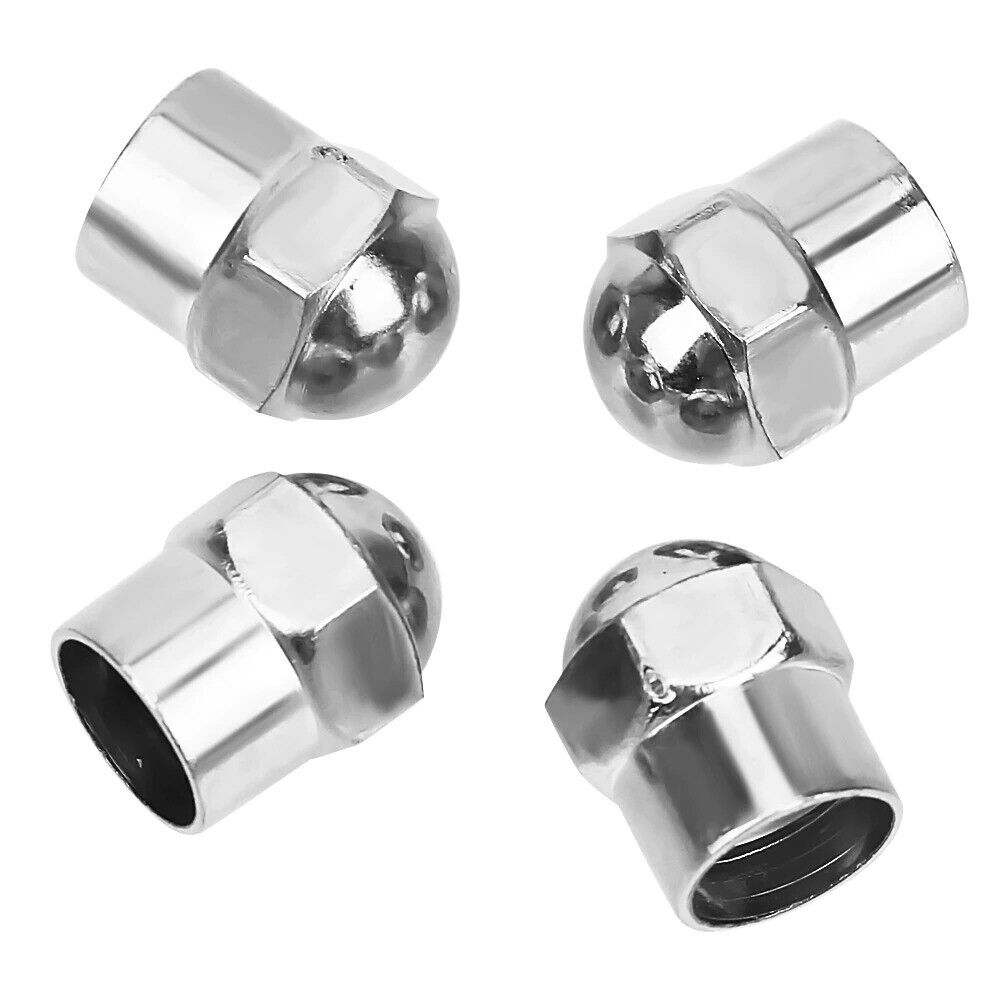 4x Tyre Air Pressure Valve Dust Caps Chrome Plated Plastic