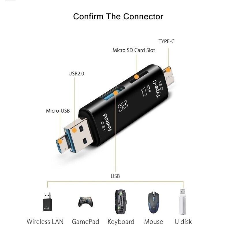 5 in 1 Multifunction Usb 2.0 Type C/Usb /Micro Usb/Tf/SD Memory Card Reader OTG