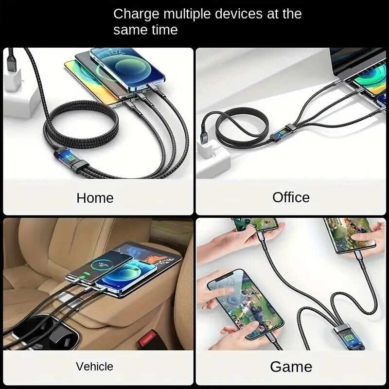 100W 3 in 1 USB Cable Type C Cable for Samsung Xiaomi Huawei Iphone Charger