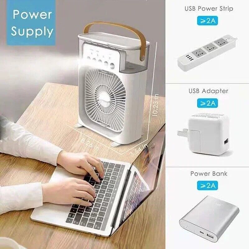 Portable Air Conditioner Fan Household Hydrocooling Water Mist Cooler 3 Speed