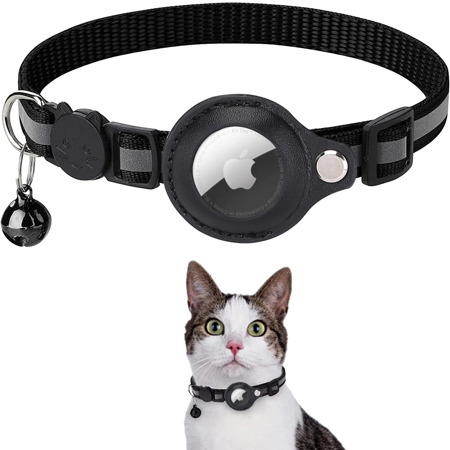 Airtag GPS Case Cat Small Dog Collar with Bell Safety Breakaway Collar for Apple