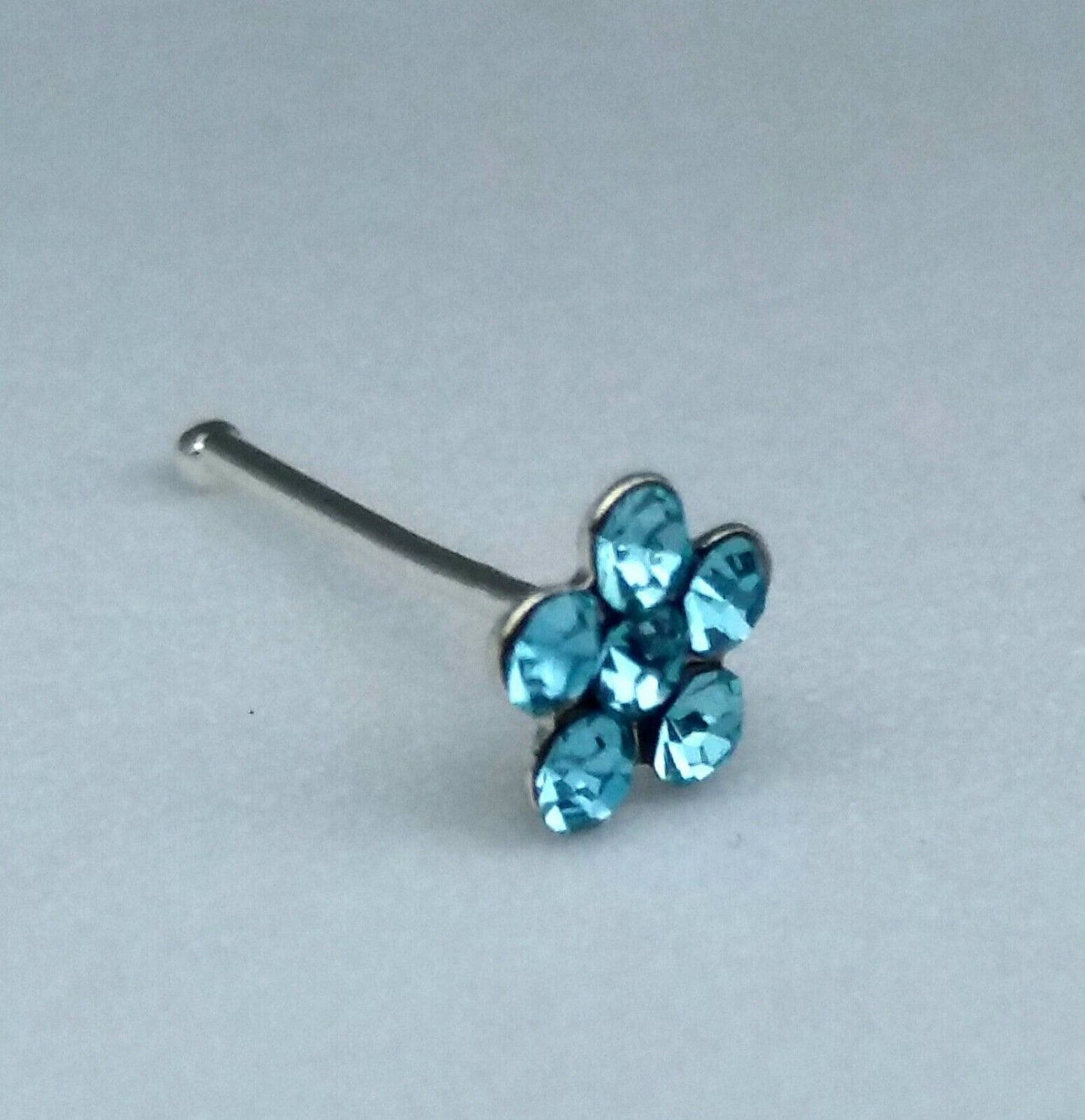 Flower Nose Stud Sterling Silver 925 Red Silver Blue