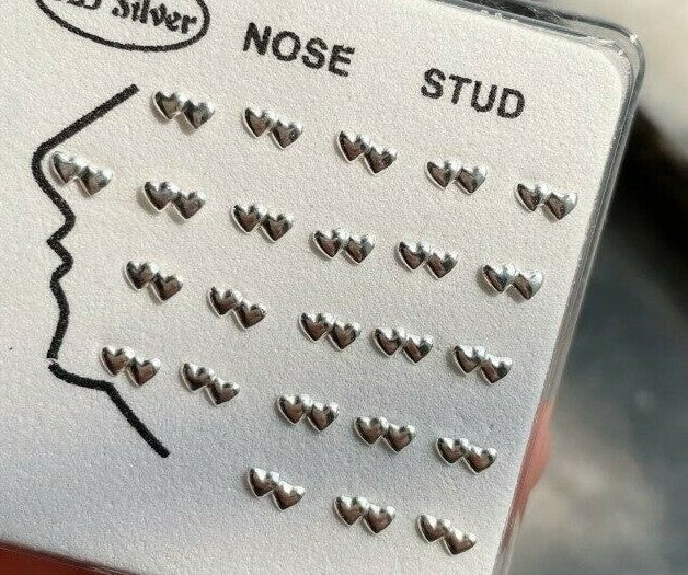 Two Sweet Heart Sterling Silver Nose Stud Ring Ball End Piercing
