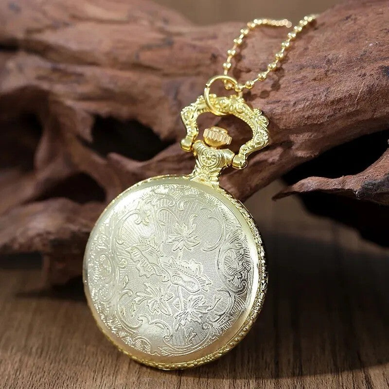 Gold Flower Quartz Pocket Watch Double-sided Printing Fashion Design Pendant