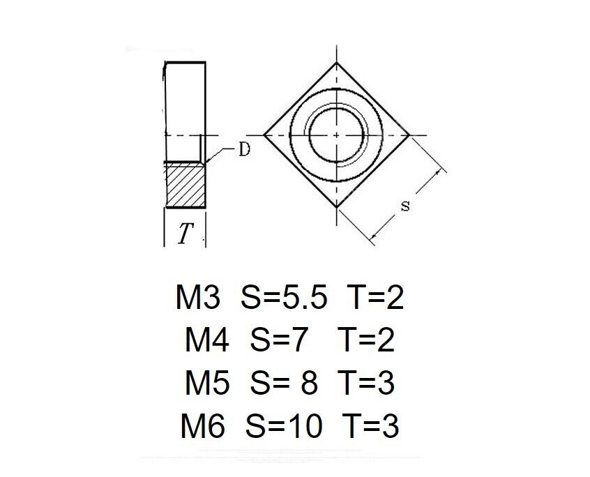M3 M4 M5 M6 Square Steel Nuts Zinc Plated Metric