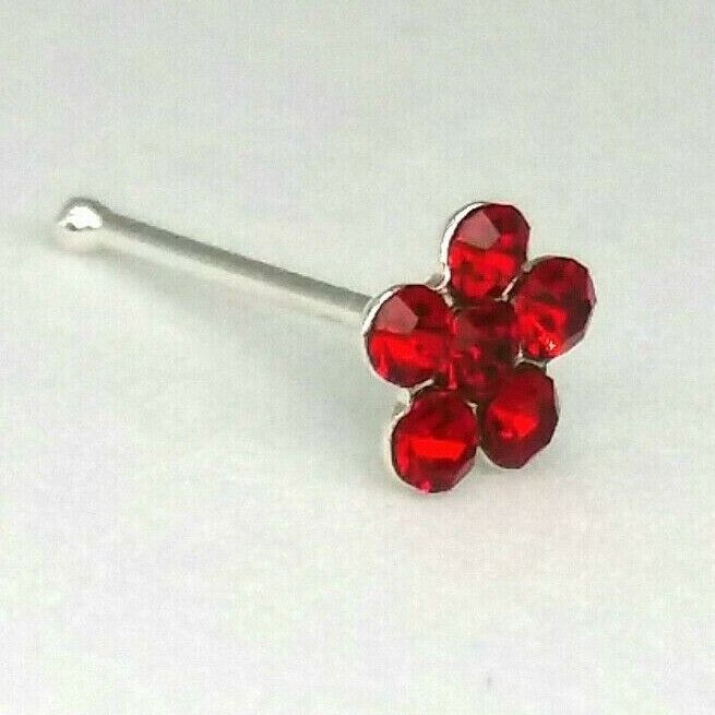 Flower Nose Stud Sterling Silver 925 Red Silver Blue