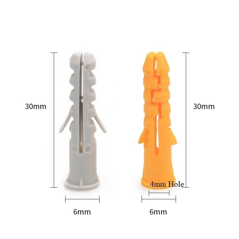 Wall Plugs M6 30mm Expansion Plastic Screw Plug Tube (Use with M4 Screws)