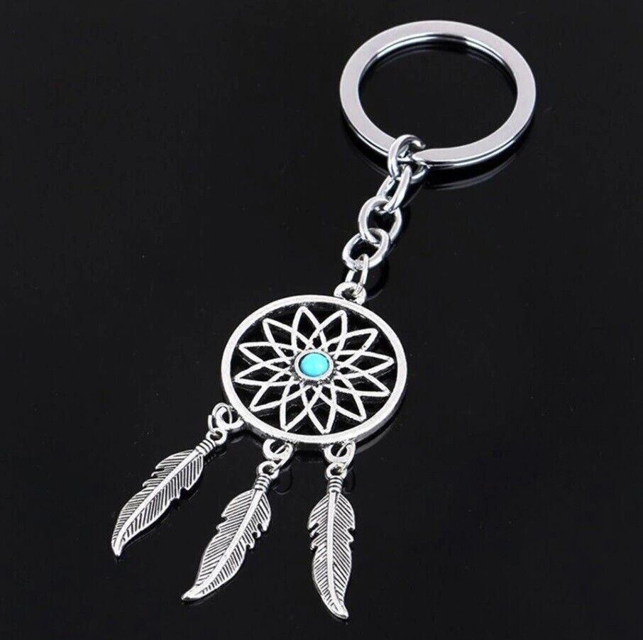 Key Chain Silver Metal Feather Tassels Ring Dream Catcher
