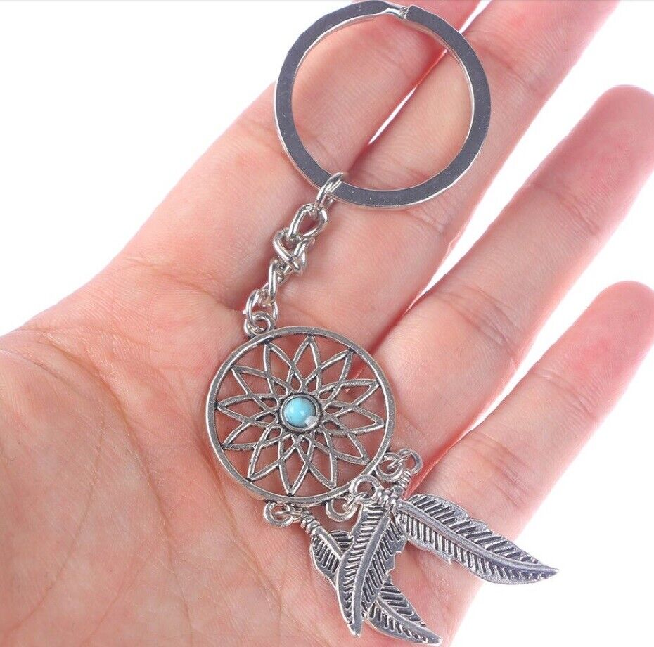 Key Chain Silver Metal Feather Tassels Ring Dream Catcher