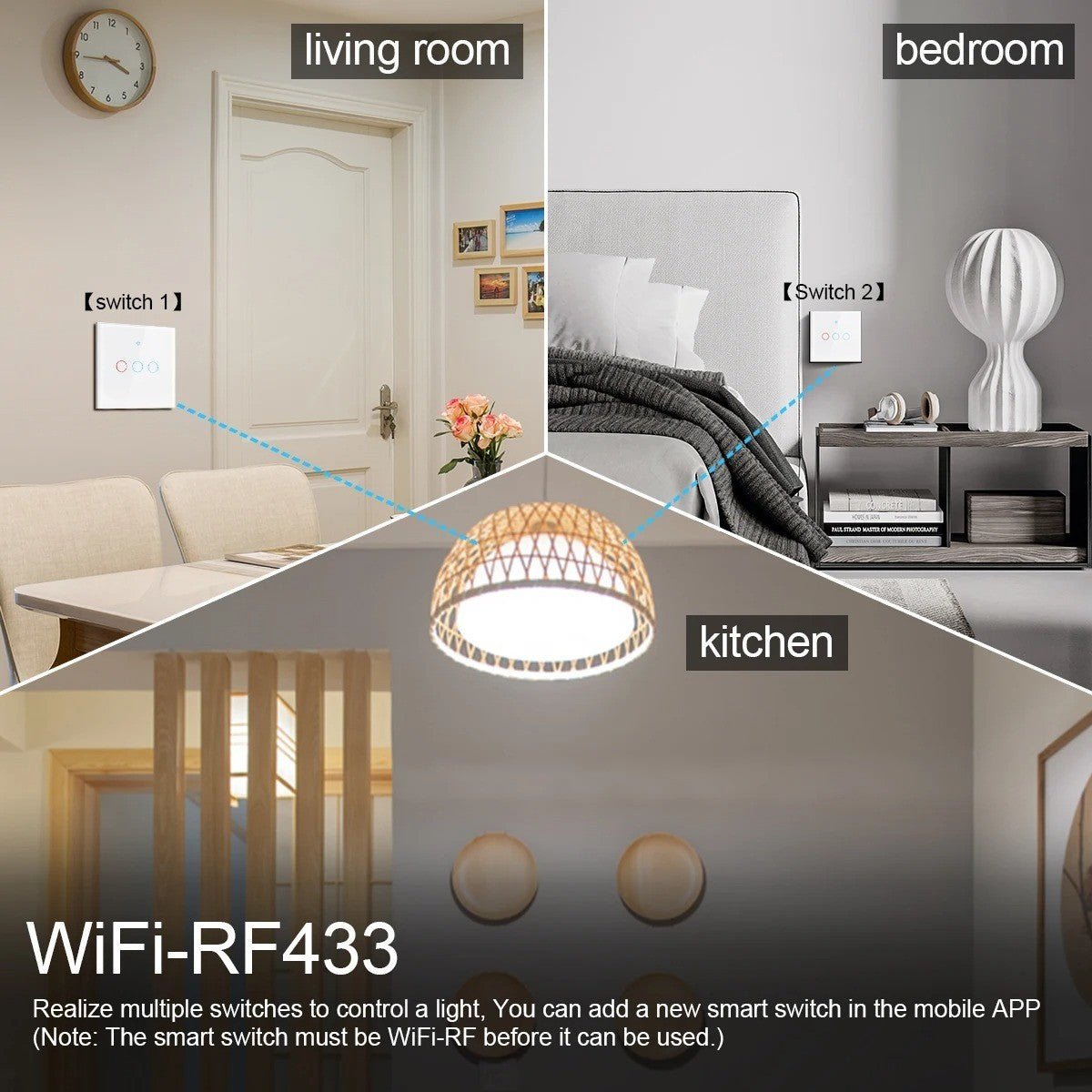 Smart Wall Panel Switch with Touch Sensor AC95V-260V Support Wireless App