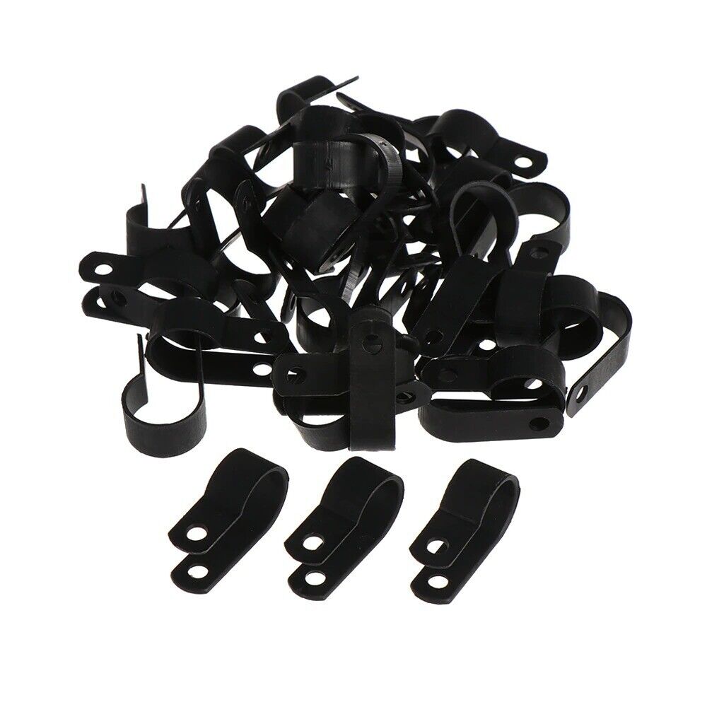 R-Type Nylon Cable Clamps Black Fasteners Cable Clamps (7 Sizes)