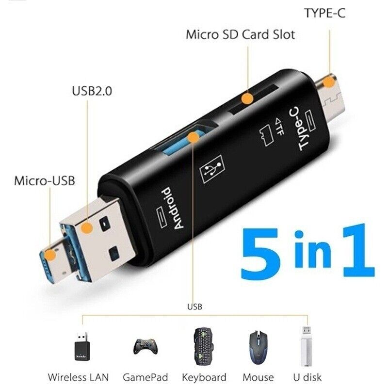 5 in 1 Multifunction Usb 2.0 Type C/Usb /Micro Usb/Tf/SD Memory Card Reader OTG