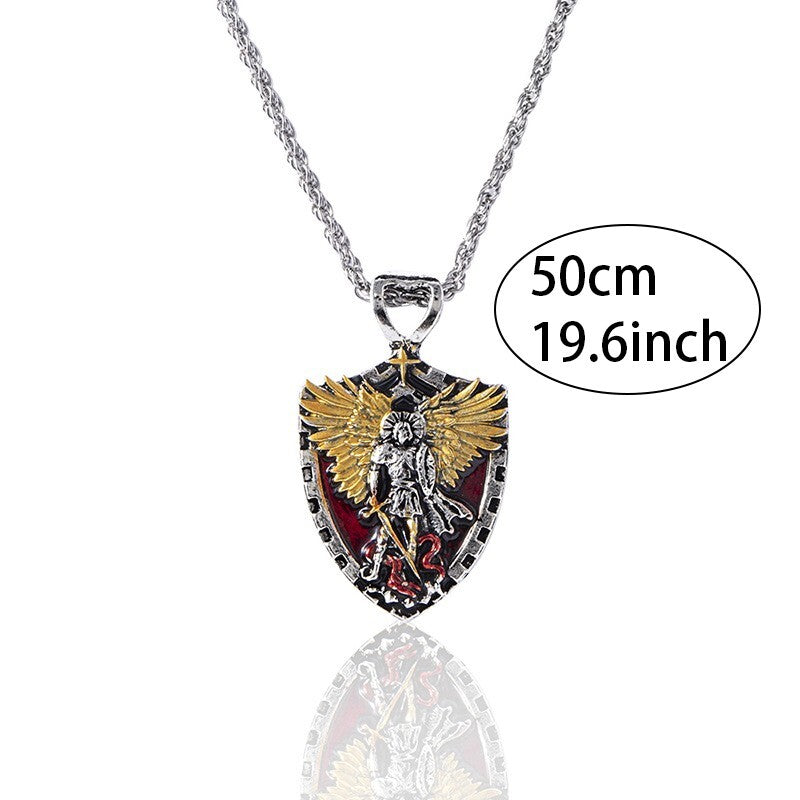 Warrior Guardian Holy Angel Saint Michael Pendant Necklace Knight Shield