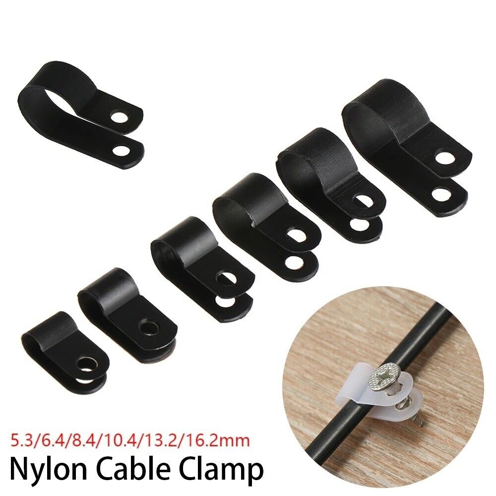 R-Type Nylon Cable Clamps Black Fasteners Cable Clamps (7 Sizes)