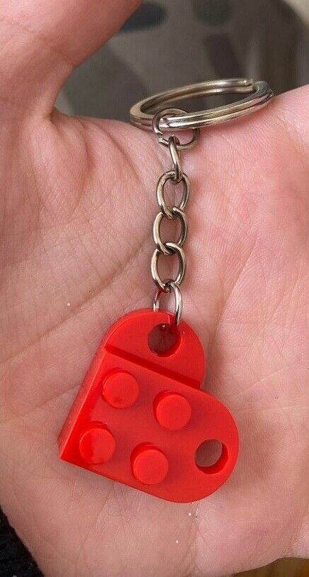 Bricks Keychain for Couples Valentine's Day Gift Present Love Heart Keyring 