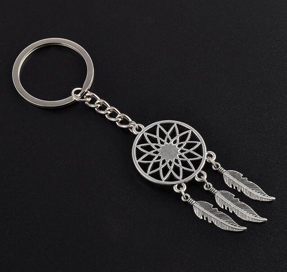  Key Chain Silver Metal Feather Tassels Ring Dream Catcher