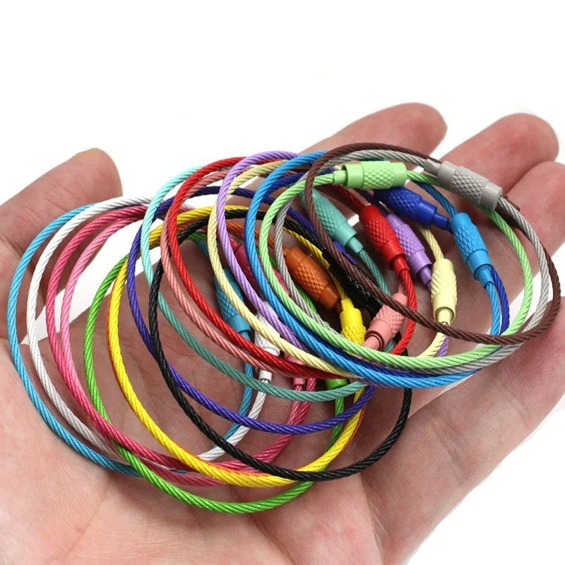 1x Cable Luggage Lock Stainless Steel Wire Keychain Ring Mini Lock Random Colour