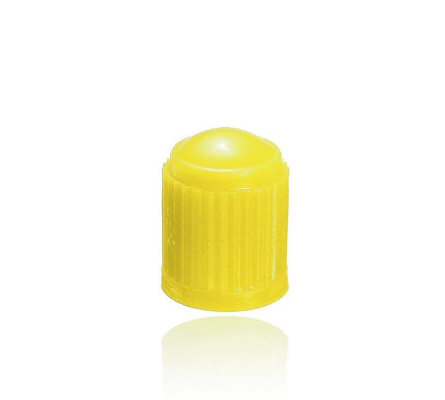 4 x  Plastic Yellow Tyre Valve Dust Caps (Car, Van, Motorcycle, Bmx)