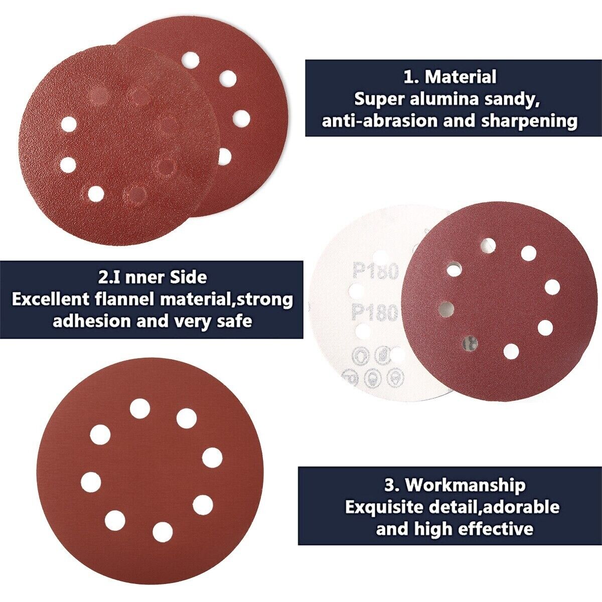 1x Round Sandpaper Eight Hole Sanding Disk Grit 80-3000 for Polishing Tools