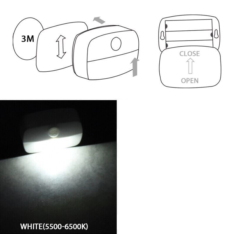 PIR LED Night Light Wireless Sensor Bedroom Hallway Bathroom Cold White Light