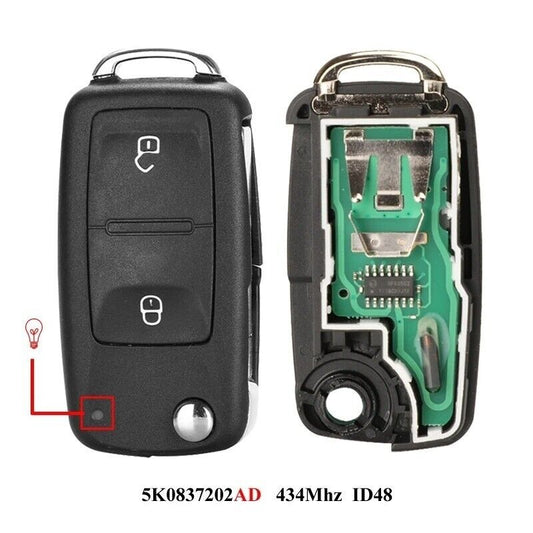 2 Button Volkswagen Remote Key Fob 7E0837202AD 434MHz ID48