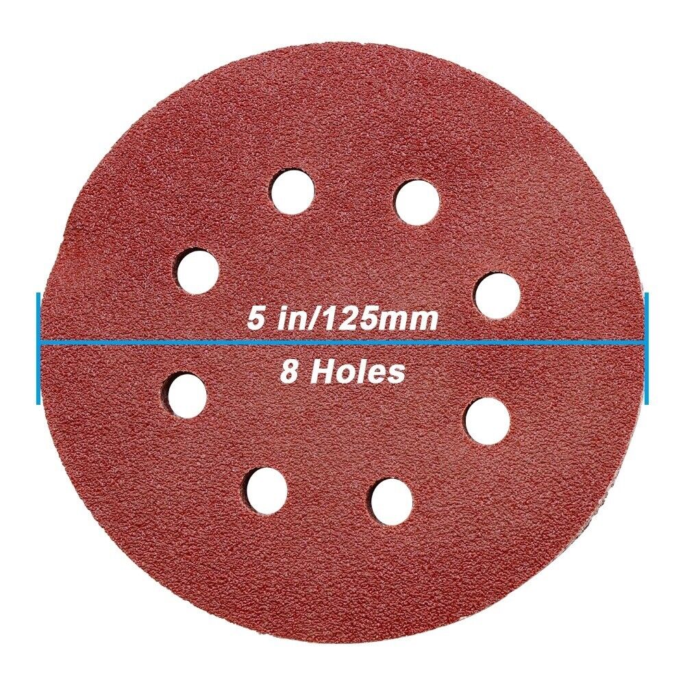 5Inch 125mm Round Sandpaper 8 Holes Disk Sand Sheets Grit 80-3000 Hook