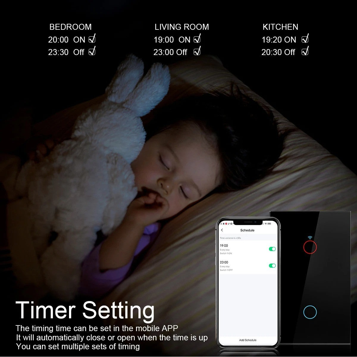 Smart Wall Panel Switch with Touch Sensor AC95V-260V Support Wireless App