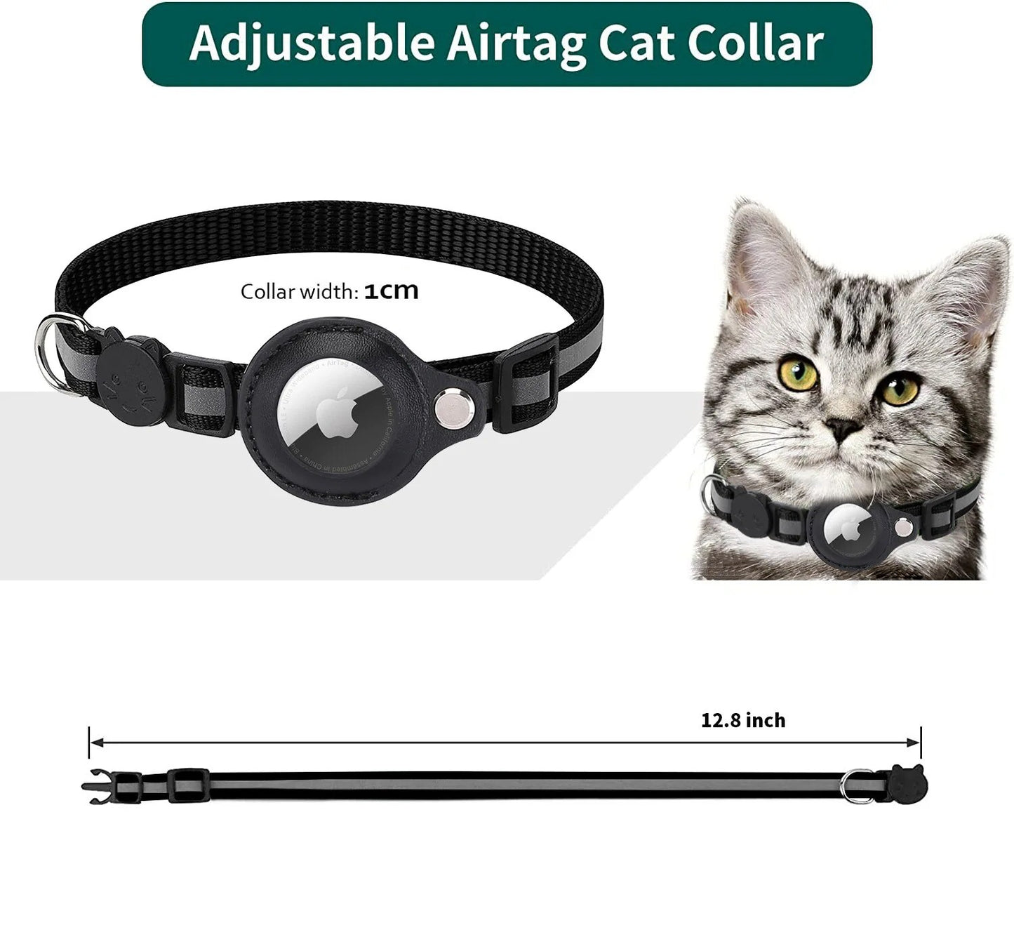 Airtag GPS Case Cat Small Dog Collar with Bell Safety Breakaway Collar for Apple