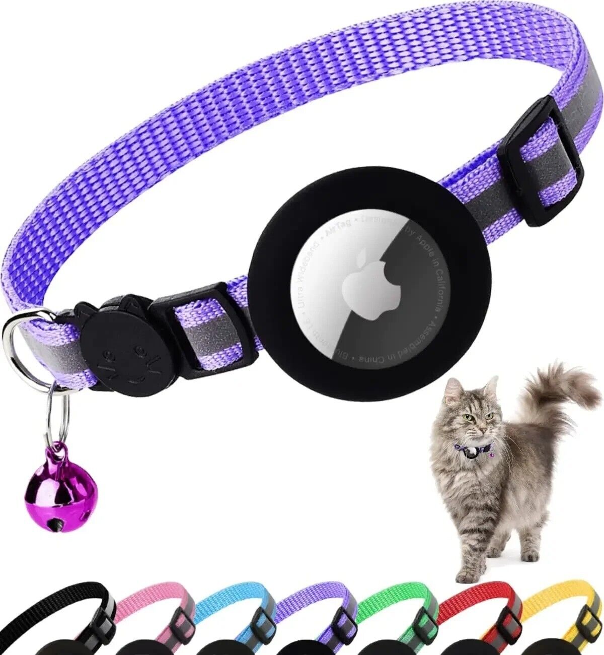 Airtag Cat Collar Breakaway, Reflective Kitten Collar with Apple Air Tag Holder