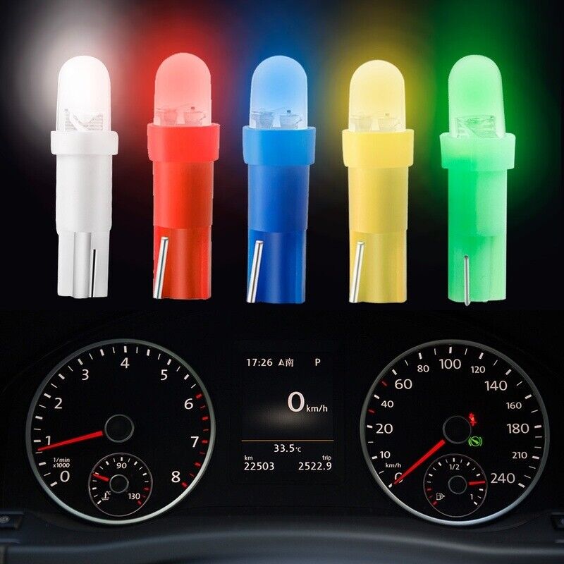 T5 12V LED DASHBOARD LIGHT BULBS WITH WEDGE BASE (WHITE/BLUE/RED/YELLOW/GREEN)