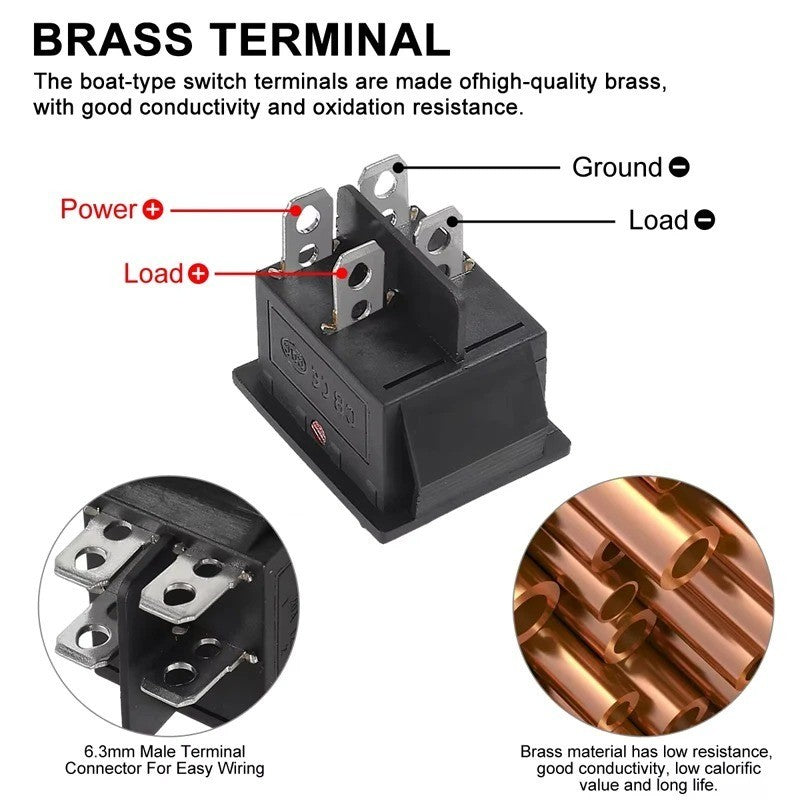 1x 30A 250V Heavy Duty KCD2 Rocker Switch ON OFF DPST 4 Pin With Red Light