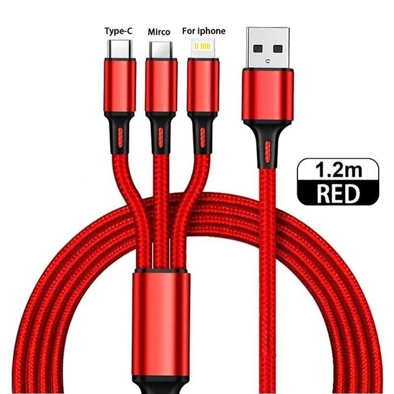 3 In 1 USB Cable Type C Micro USB IOS Iphone Fast Strong 1.2m Cable