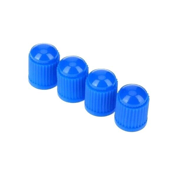 4x Blue Plastic Tyre Valve Dust Caps (Car, Van, Motorcycle, Bmx)