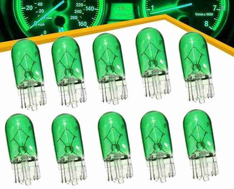 2x W5W 12V 5W GREEN SIDE LIGHT PUSH IN CAR CAPLESS 501 NUMBER PLATE BULBS