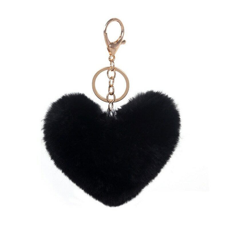 Heart Shape Keychain Faux Rabbit Fur Hand Bag Key Ring Pompom Fluffy