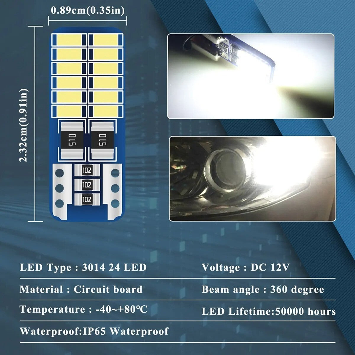 1x T10 W5W LED Canbus 3014 24SMD no Error 194 168 T10 LED Car Interior Lamp
