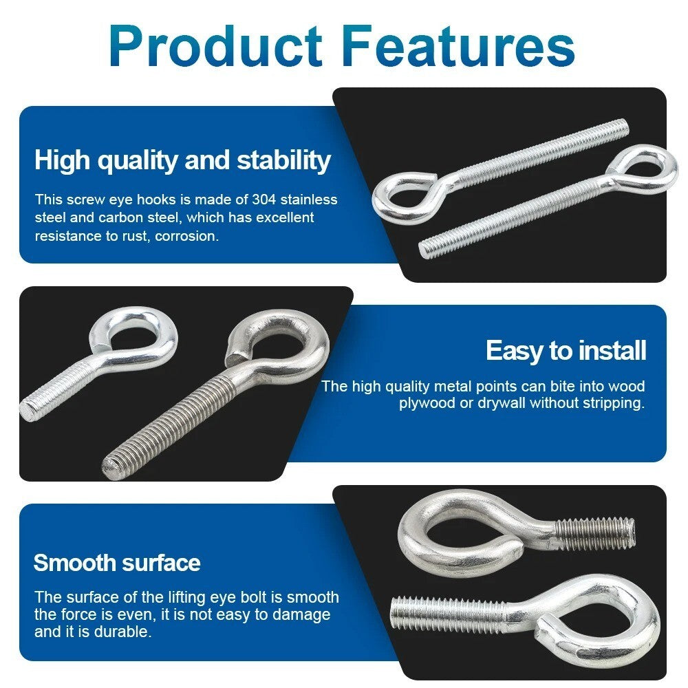 2x M5 12mm - 60mm Sheep Eye Screw Eyebolt Stainless Steel Ring Hook Ring Screws