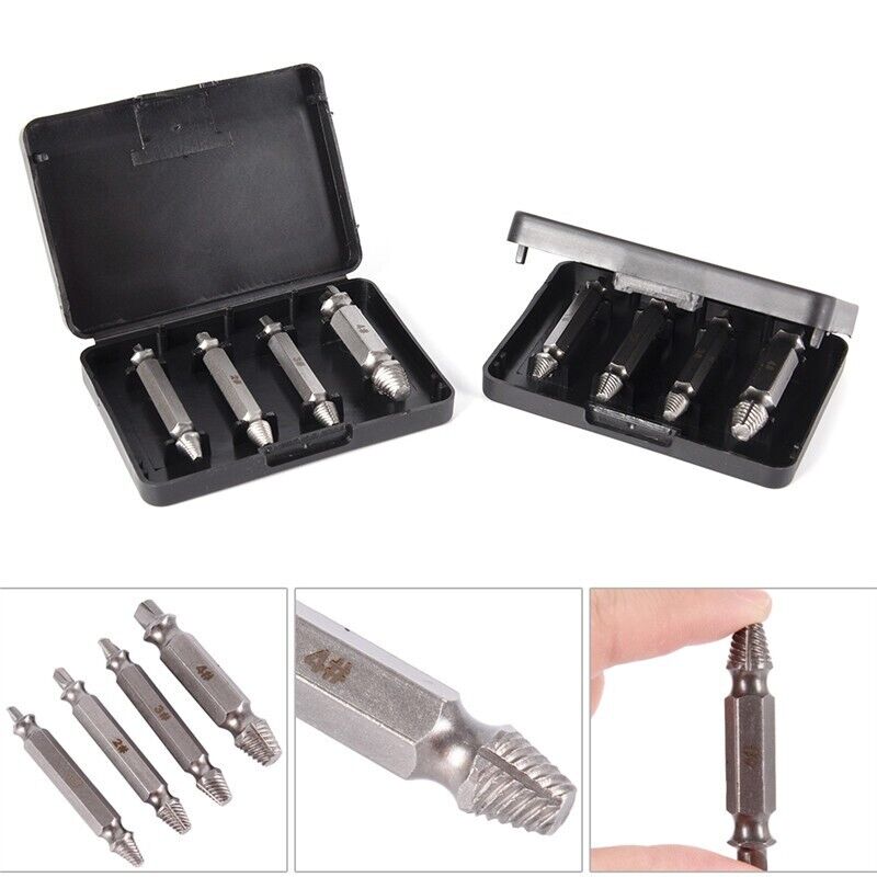 4x Damaged Screw Extractor Drill Bit Set Easily Take Out Broken Screw