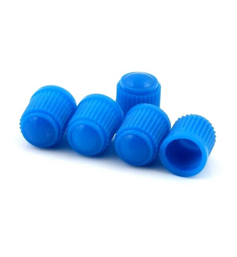 4x Blue Plastic Tyre Valve Dust Caps (Car, Van, Motorcycle, Bmx)