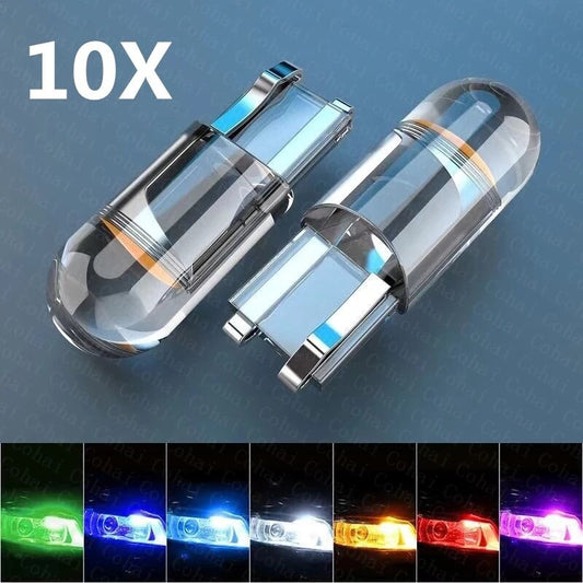 10x 501 W5W T10 LED Bulbs (7 Colours) New Generation Capless Side Light Bulbs