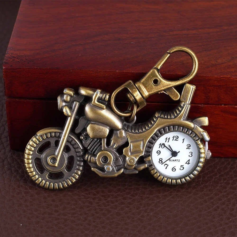 Quartz Watch Small Bronzed Motorcycle Shape Pocket Watch Gift Present