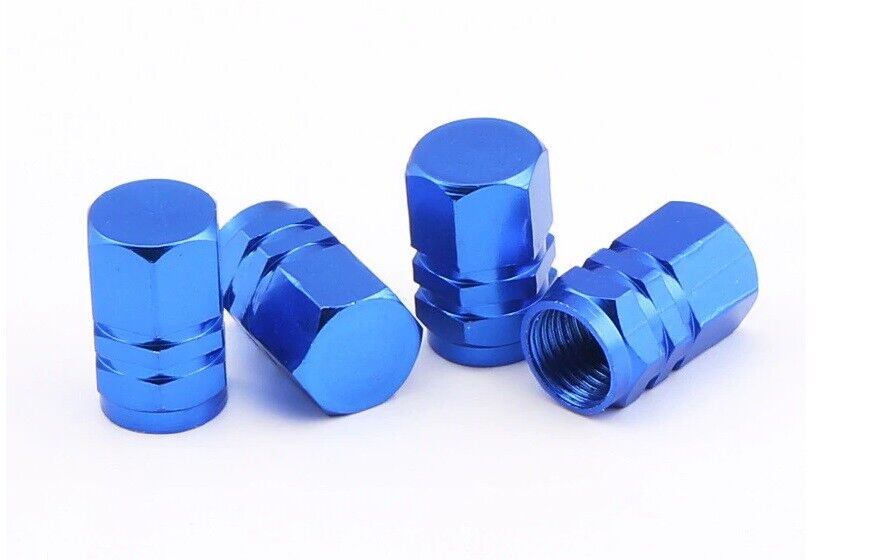 4x Blue Tyre Valve Dust Caps for Car Van Motorcycle Bmx