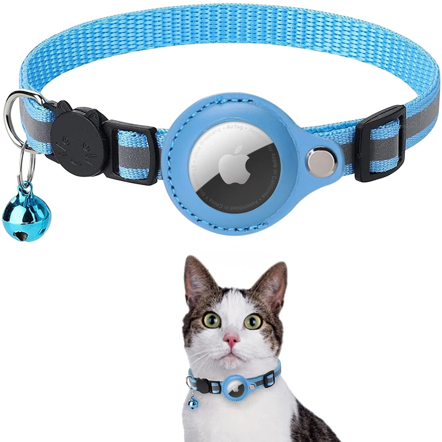 Airtag GPS Case Cat Small Dog Collar with Bell Safety Breakaway Collar for Apple