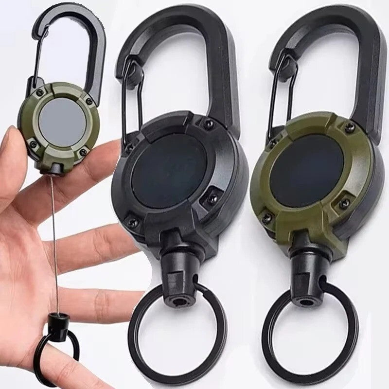 1x Retractable Heavy Duty Pull Reel Carabiner Strong Steel Wire Rope Buckle