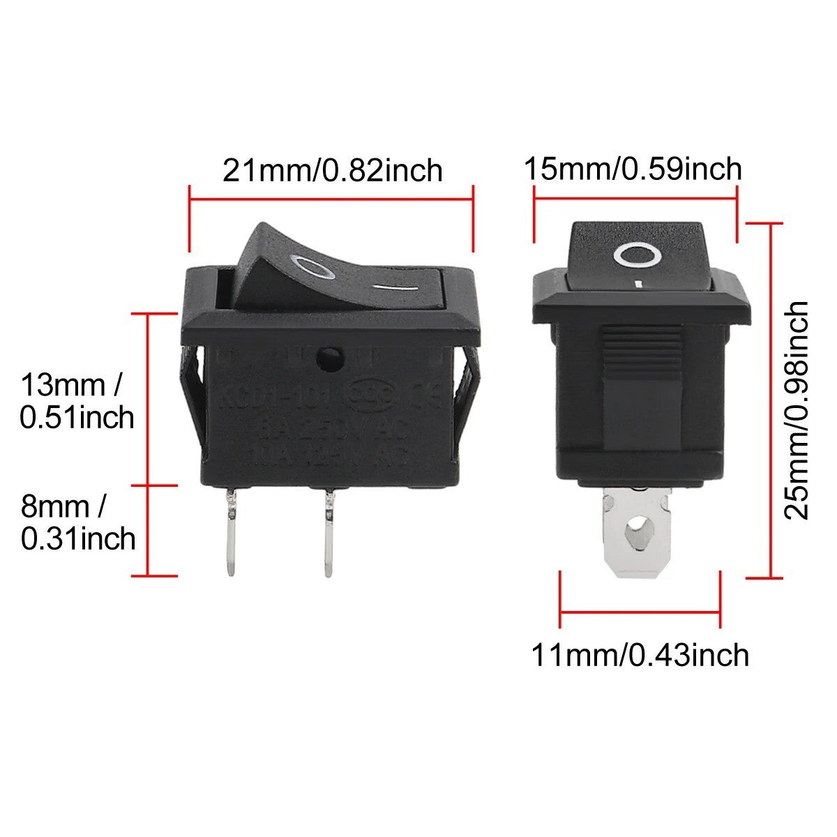 1x Snap-in Boat Rocker Switch Toggle Power SPST ON-OFF 2 Pin AC 250V 6A 125V