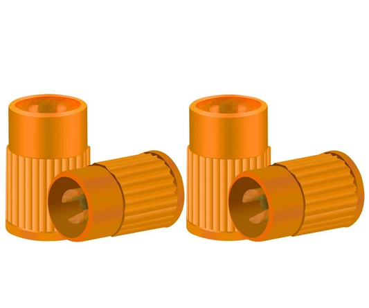 4x Orange Plastic Tyre Valve Caps with Built-in Valve Core Remover Tool