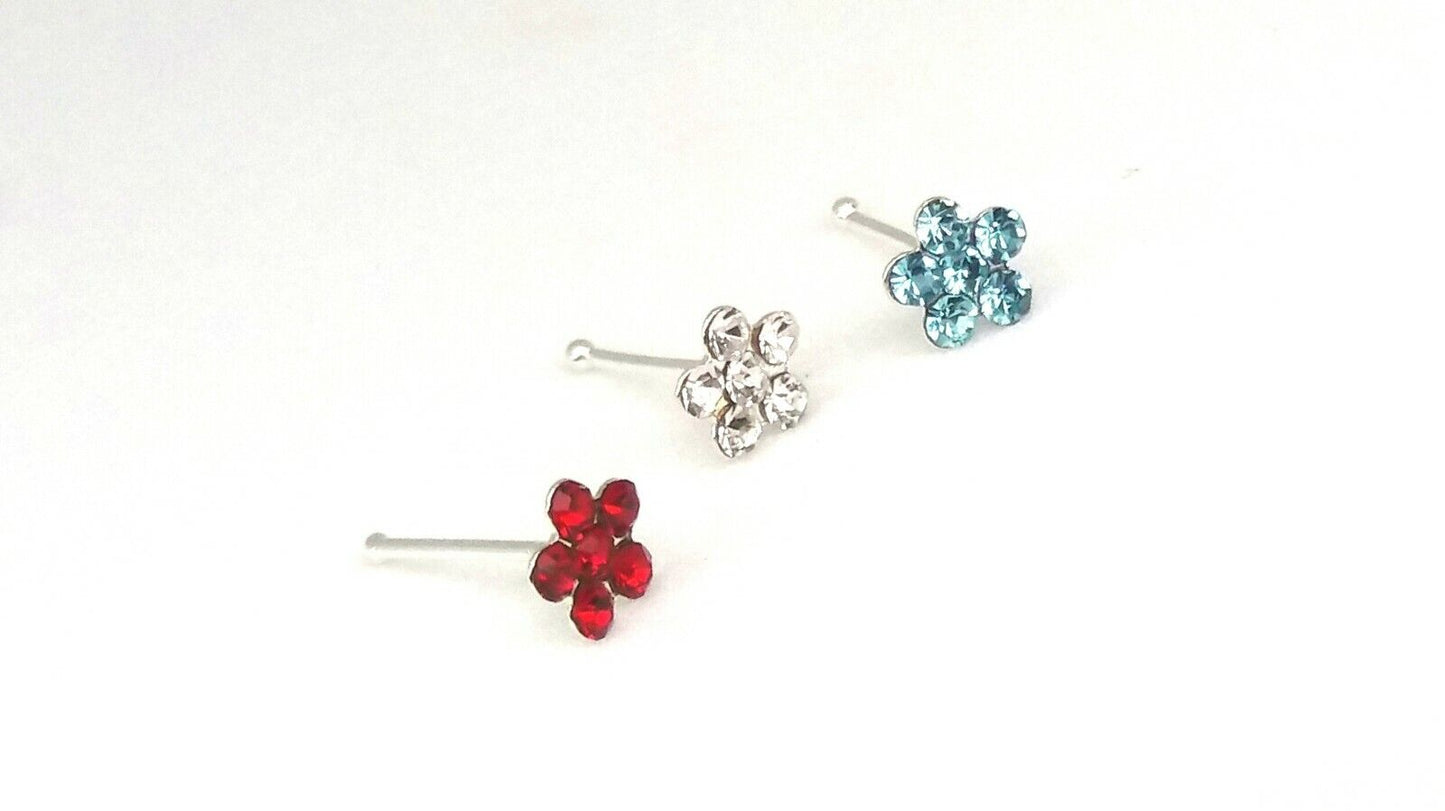 Flower Nose Stud Sterling Silver 925 3 Colours