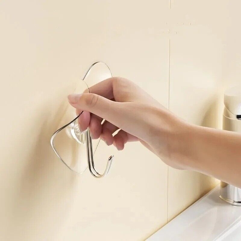 4x Self-Adhesive Transparent Hooks Bathroom Towel Clothes Storage Sticker Heart