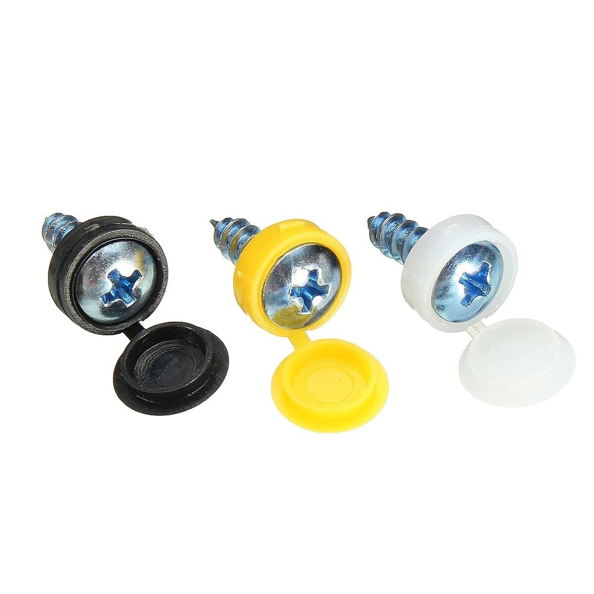 4x Number Plate Tapping Fitting Screws with Caps for Cars Vans